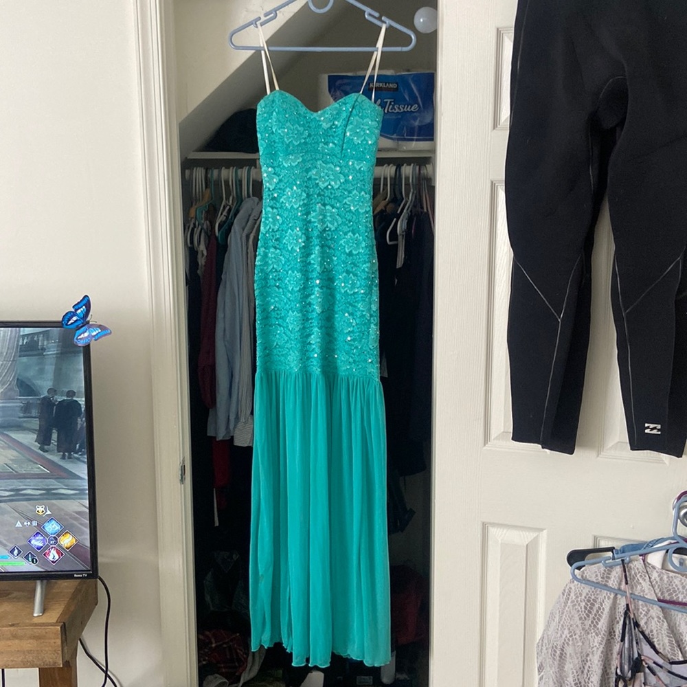 Turquoise mermaid prom dress sequin